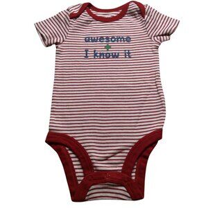 👣 5/$25 - Red/White Striped "Awesome & I Know It" Onesie